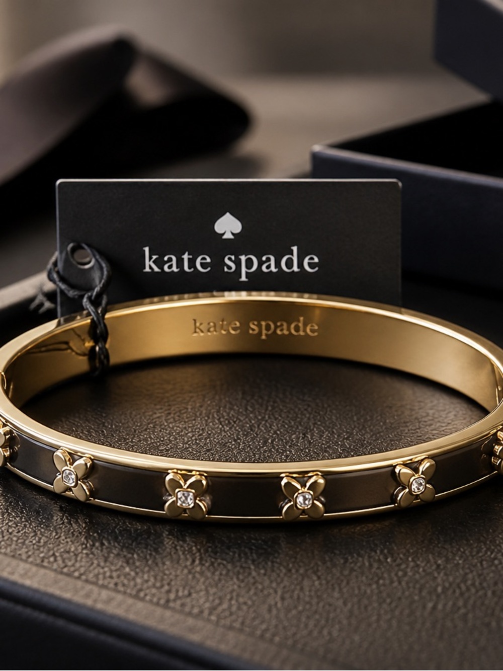 kate spade Gold and Black Floral Crystal Accent Bangle Bracelet